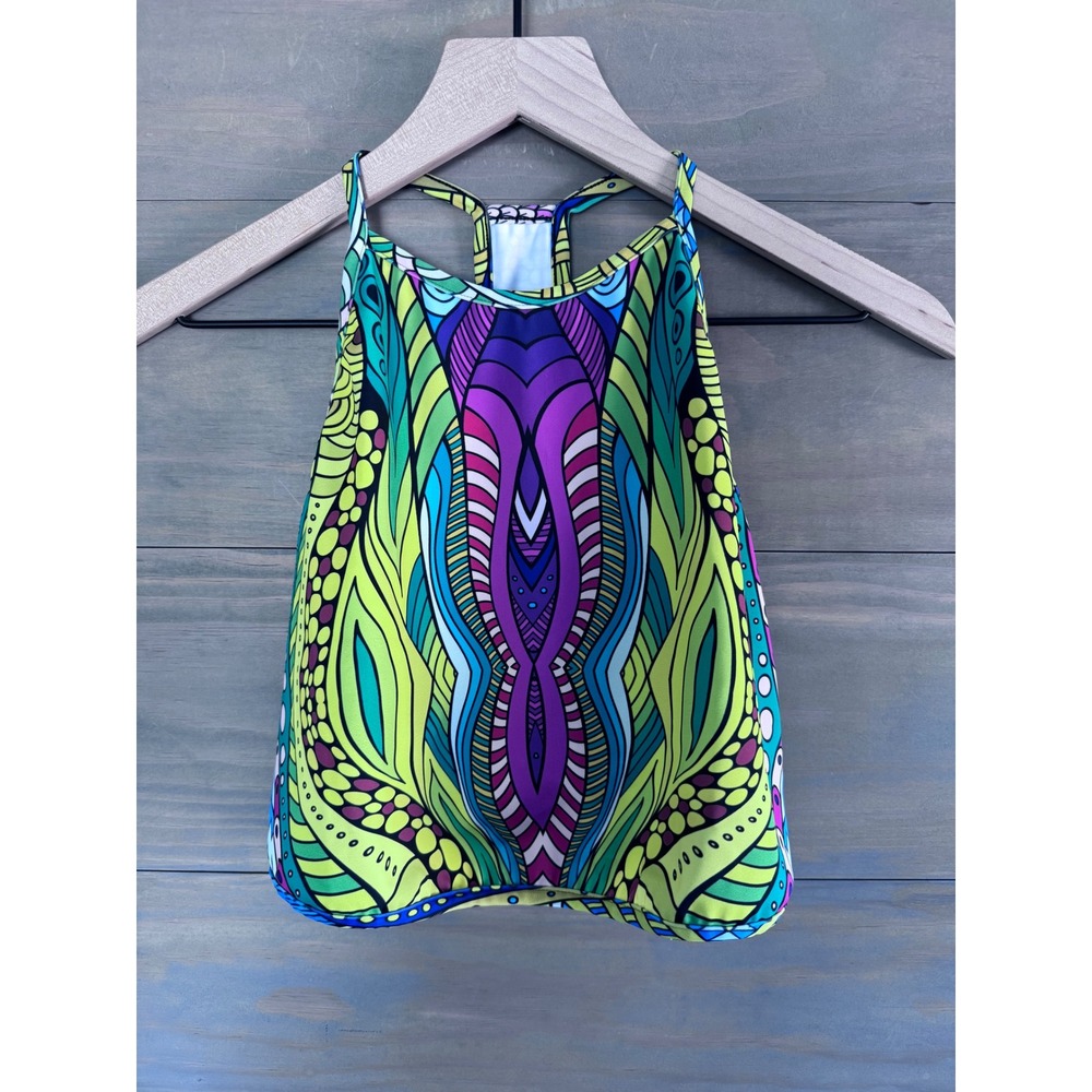 Badinka Psychedelic Rave Crop Top Womens XL Multi Color Racerback Festival Wear